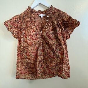 House of Harlow 1960 Paisley Blouse in Red and Brown